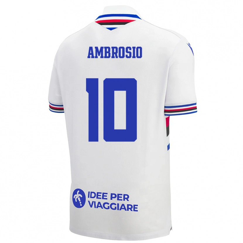 Danxen Uomo Maglia Alfonso Ambrosio #10 Bianco Blu Rosso Kit Gara Away 2025/26 Maglietta