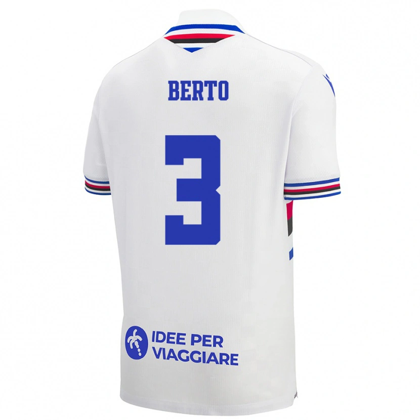 Danxen Uomo Maglia Nicolò Berto #3 Bianco Blu Rosso Kit Gara Away 2025/26 Maglietta