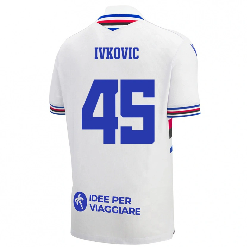 Danxen Uomo Maglia Mate Ivkovic #45 Bianco Blu Rosso Kit Gara Away 2025/26 Maglietta
