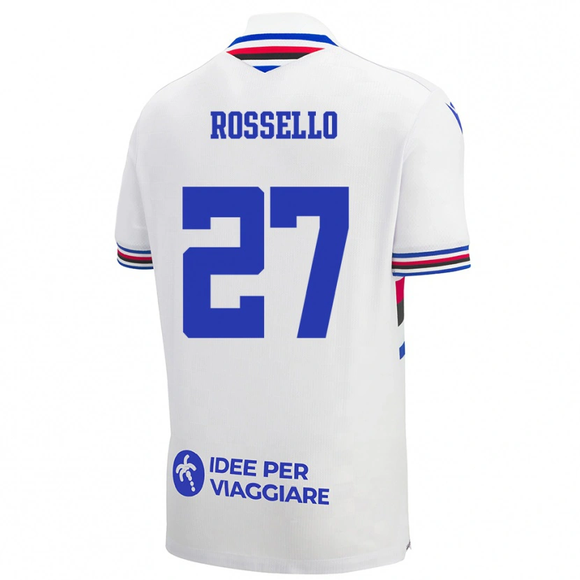 Danxen Uomo Maglia Simone Rossello #27 Bianco Blu Rosso Kit Gara Away 2025/26 Maglietta