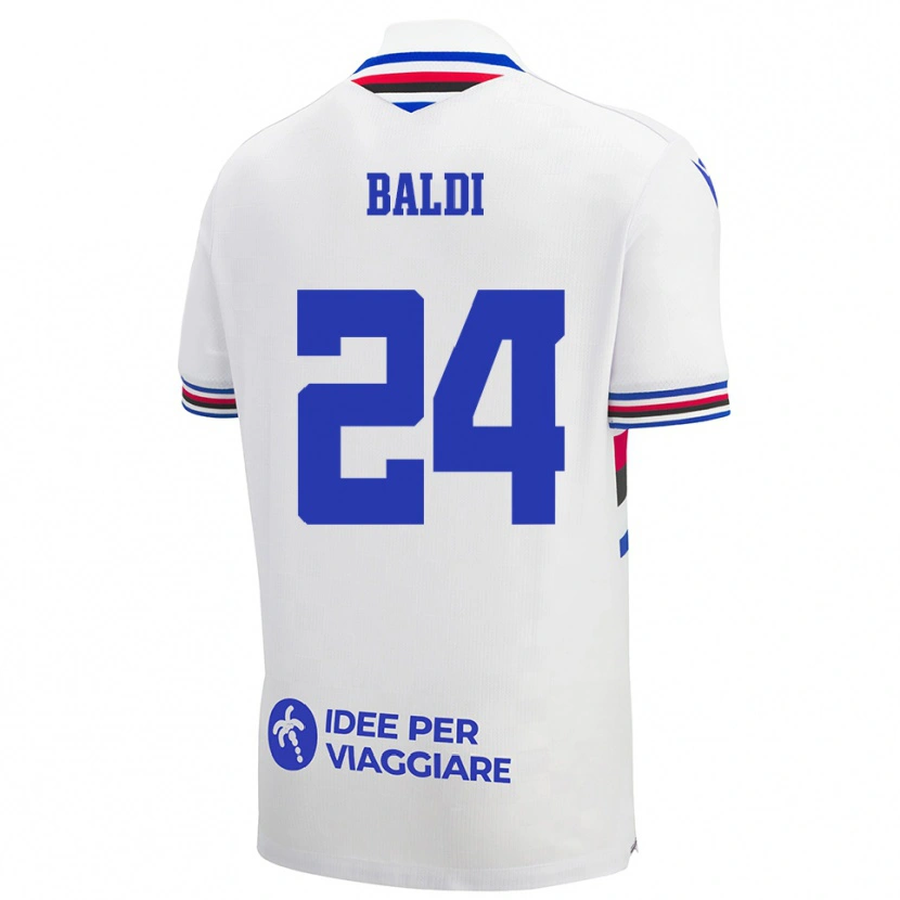 Danxen Uomo Maglia Sara Baldi #24 Bianco Blu Rosso Kit Gara Away 2025/26 Maglietta