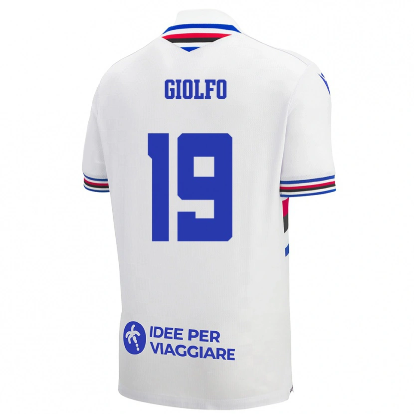 Danxen Uomo Maglia Matteo Giolfo #19 Bianco Blu Rosso Kit Gara Away 2025/26 Maglietta