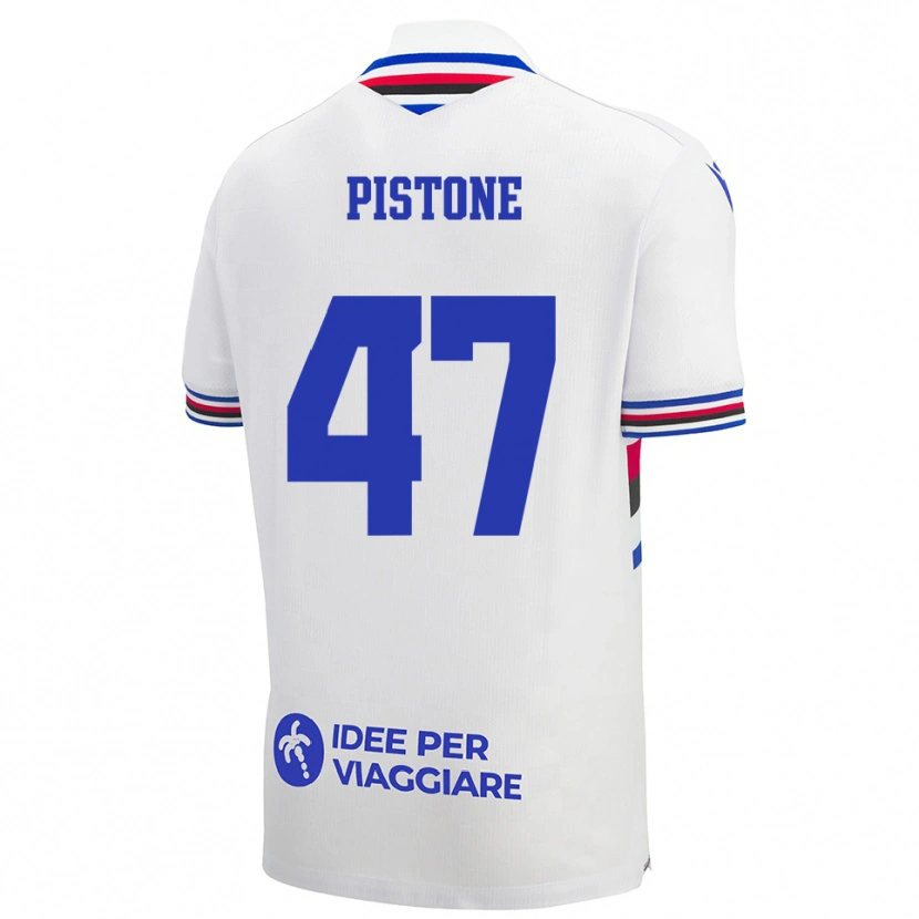 Danxen Uomo Maglia Giovanni Pistone #47 Bianco Blu Rosso Kit Gara Away 2025/26 Maglietta
