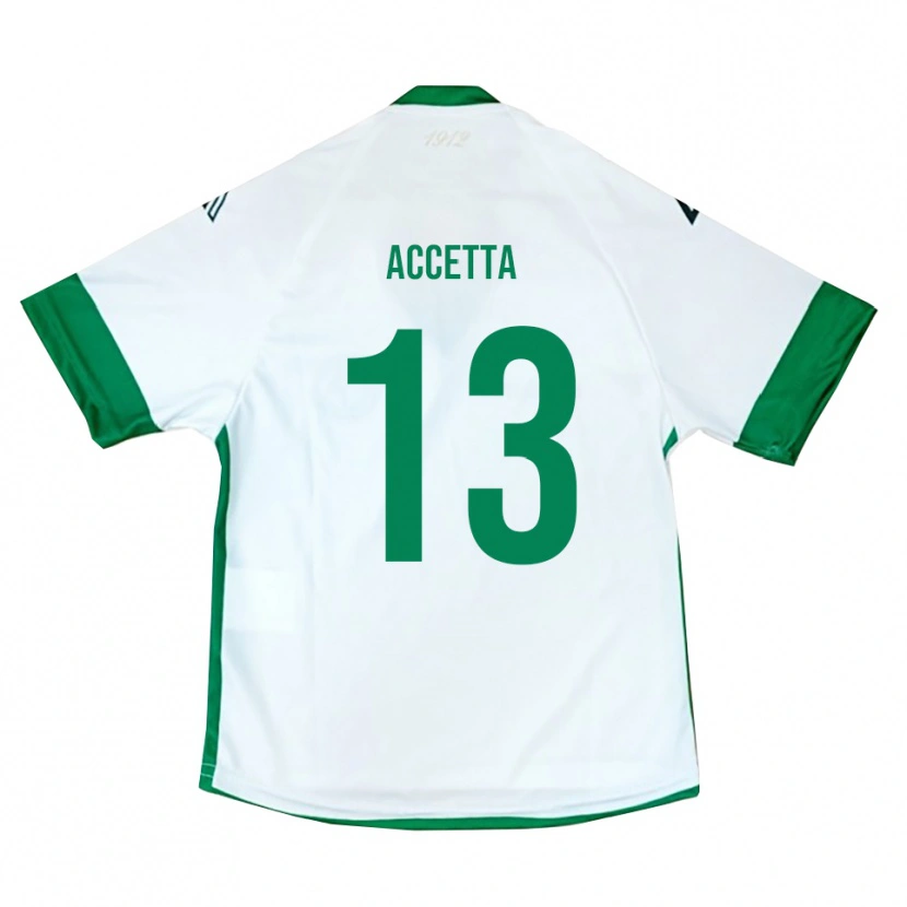 Danxen Uomo Maglia Simone Accetta #13 Bianco Verde Blu Kit Gara Away 2025/26 Maglietta