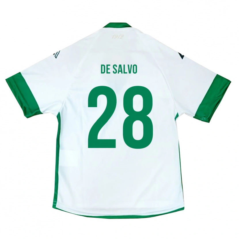 Danxen Uomo Maglia Ugo De Salvo #28 Bianco Verde Blu Kit Gara Away 2025/26 Maglietta
