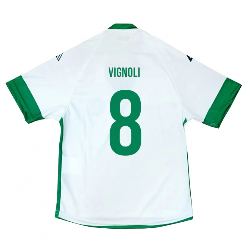 Danxen Uomo Maglia Matteo Vignoli #8 Bianco Verde Blu Kit Gara Away 2025/26 Maglietta
