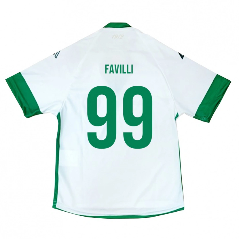 Danxen Uomo Maglia Andrea Favilli #99 Bianco Verde Blu Kit Gara Away 2025/26 Maglietta