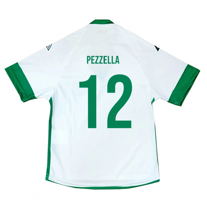 Danxen Uomo Maglia Giuseppe Pezzella #12 Bianco Verde Blu Kit Gara Away 2025/26 Maglietta
