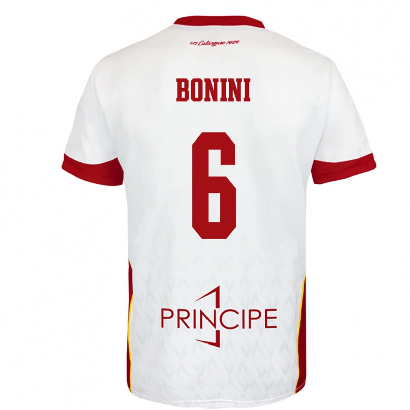 Danxen Uomo Maglia Federico Bonini #6 Bianco Rosso Kit Gara Away 2025/26 Maglietta