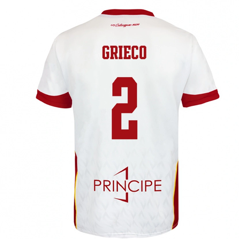 Danxen Uomo Maglia Salvatore Grieco #2 Bianco Rosso Kit Gara Away 2025/26 Maglietta