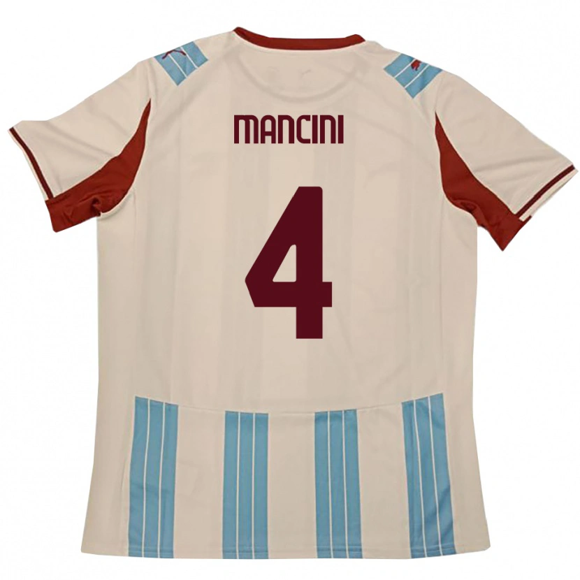 Danxen Uomo Maglia Samuele Mancini #4 Azzurro Cielo Bianco Kit Gara Away 2025/26 Maglietta