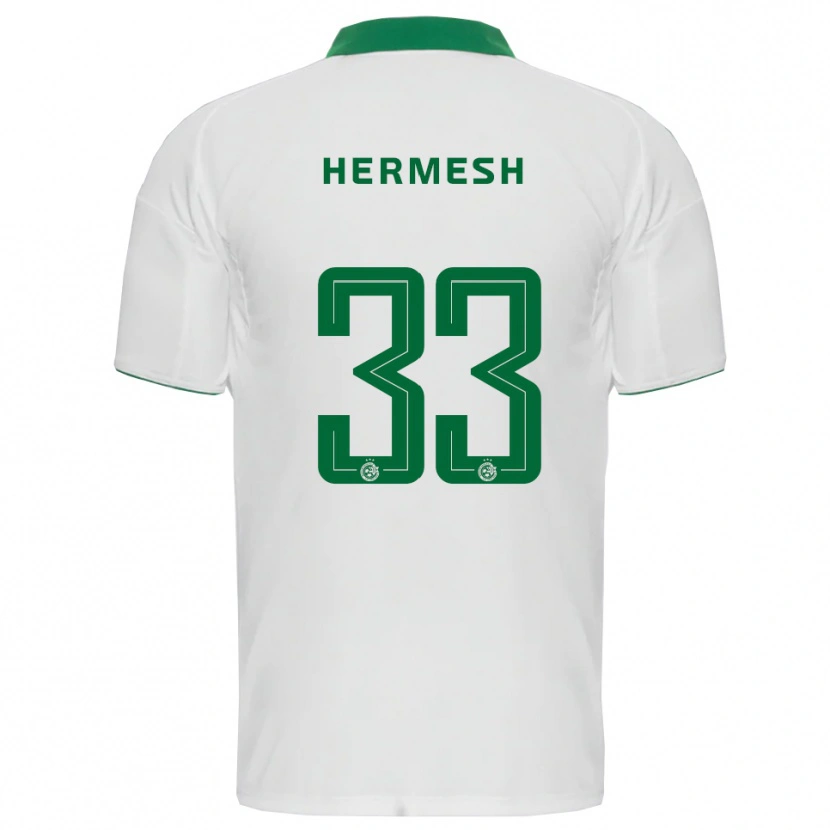 Danxen Uomo Maglia Liam Hermesh #33 Bianco Verde Kit Gara Away 2025/26 Maglietta