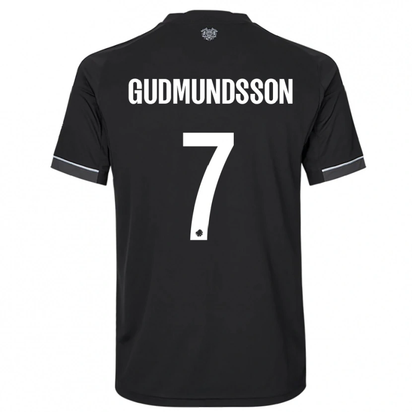 Danxen Uomo Maglia Galdur Gudmundsson #7 Nero Bianco Kit Gara Away 2025/26 Maglietta