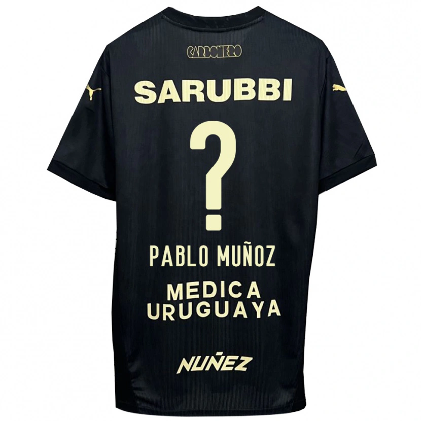 Danxen Uomo Maglia Juan Pablo Muñoz #0 Nero Oro Kit Gara Away 2025/26 Maglietta