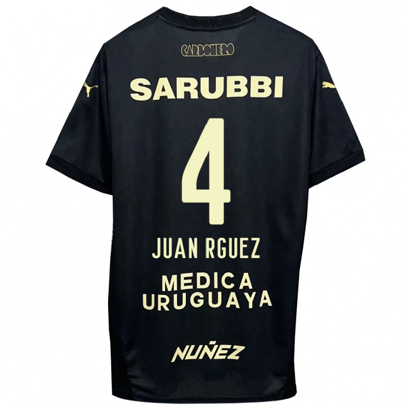 Danxen Uomo Maglia Juan Rodríguez #4 Nero Oro Kit Gara Away 2025/26 Maglietta