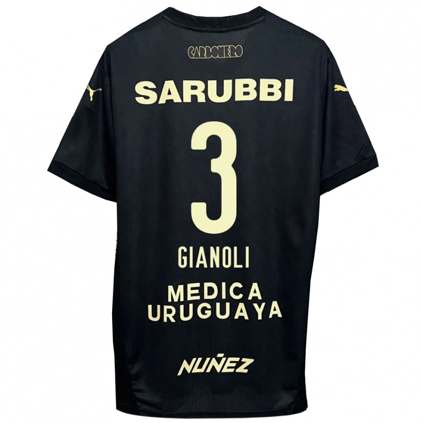 Danxen Uomo Maglia Martín Gianoli #3 Nero Oro Kit Gara Away 2025/26 Maglietta