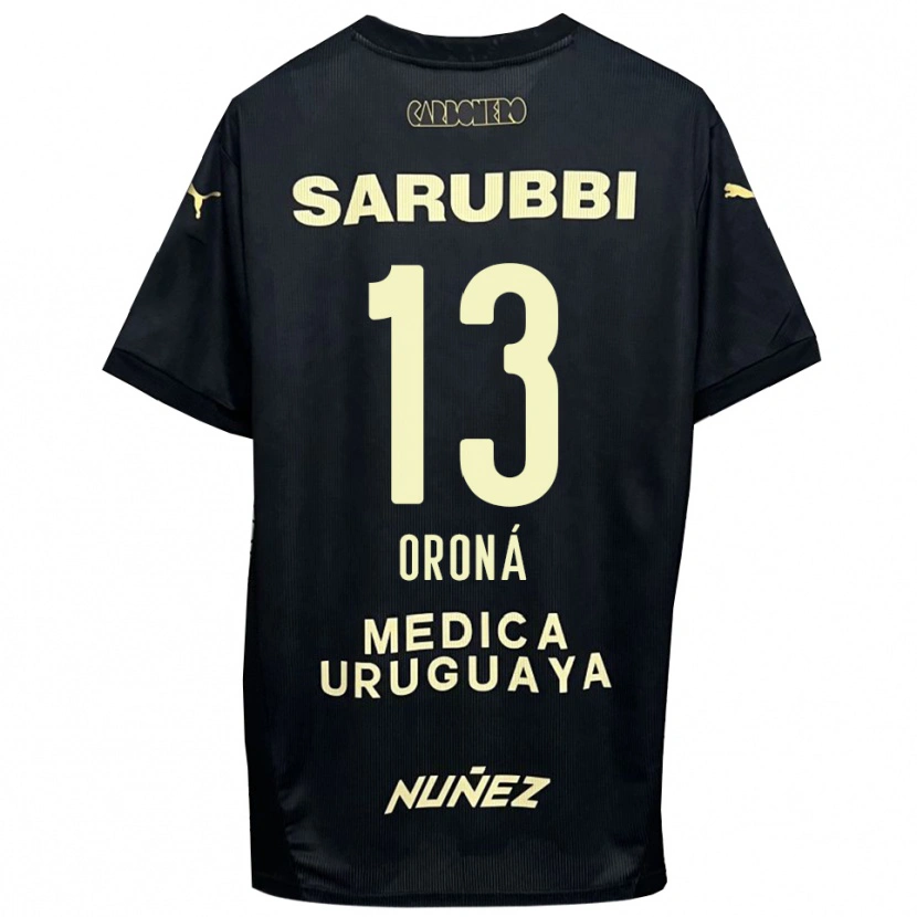 Danxen Uomo Maglia Marco Oroná #13 Nero Oro Kit Gara Away 2025/26 Maglietta