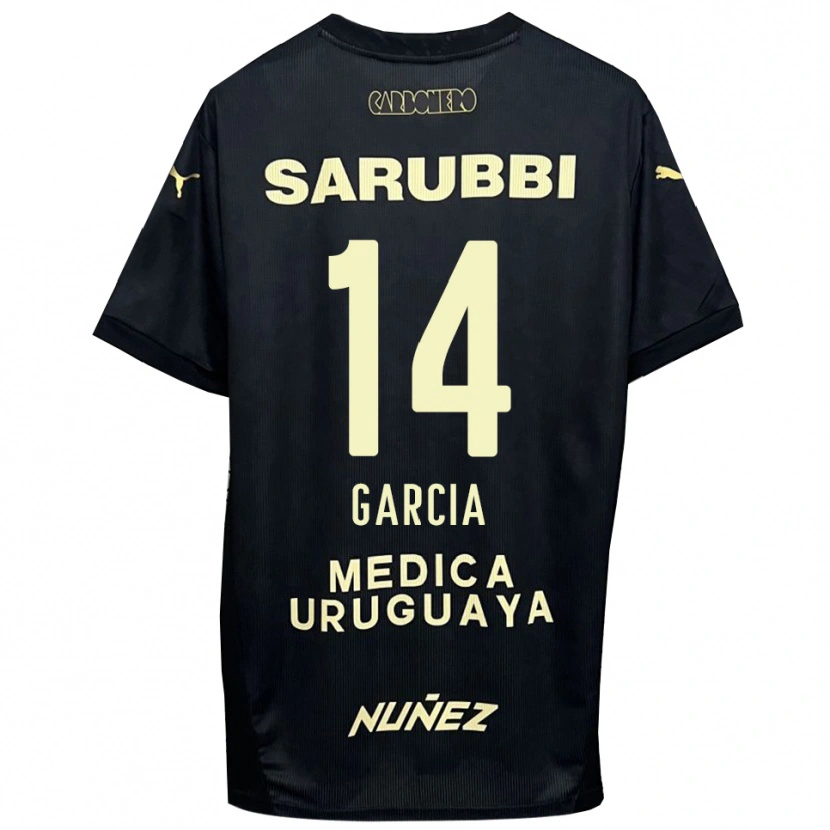 Danxen Uomo Maglia Damián García #14 Nero Oro Kit Gara Away 2025/26 Maglietta