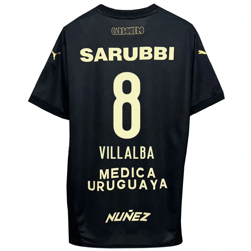 Danxen Uomo Maglia Héctor Villalba #8 Nero Oro Kit Gara Away 2025/26 Maglietta