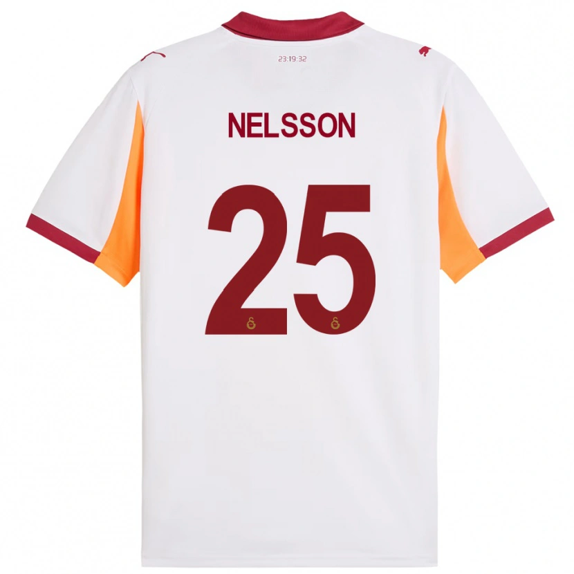 Danxen Uomo Maglia Victor Nelsson #25 Bianco Rosso Kit Gara Away 2025/26 Maglietta