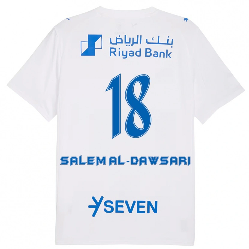 Danxen Uomo Maglia Nawaf Salem Al-Dawsari #18 Bianco Blu Kit Gara Away 2025/26 Maglietta