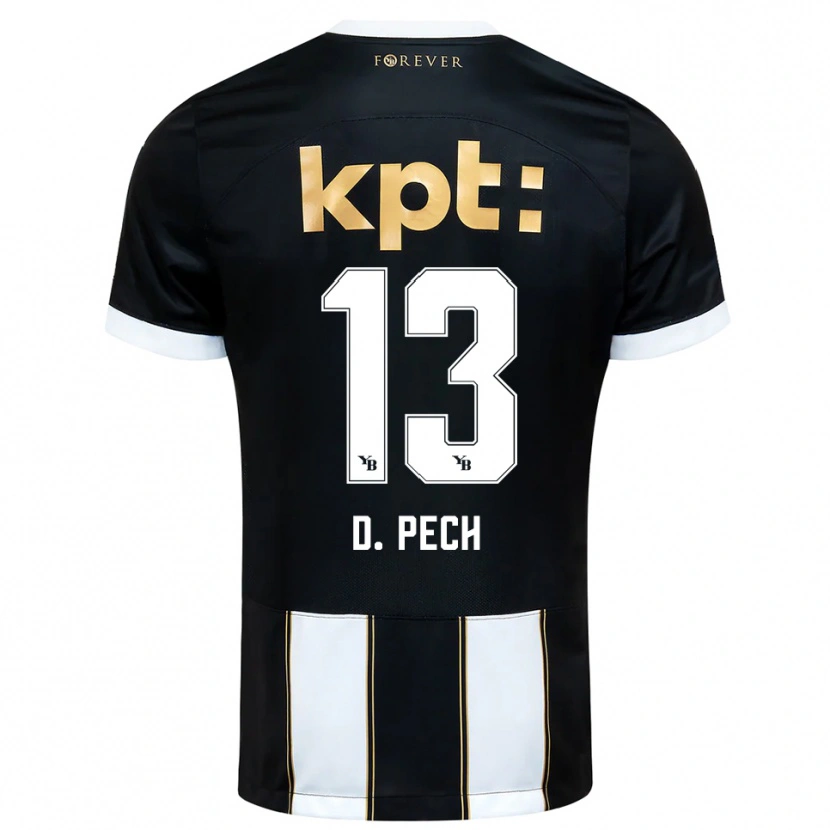 Danxen Uomo Maglia Dominik Pech #13 Nero Bianco Kit Gara Away 2025/26 Maglietta