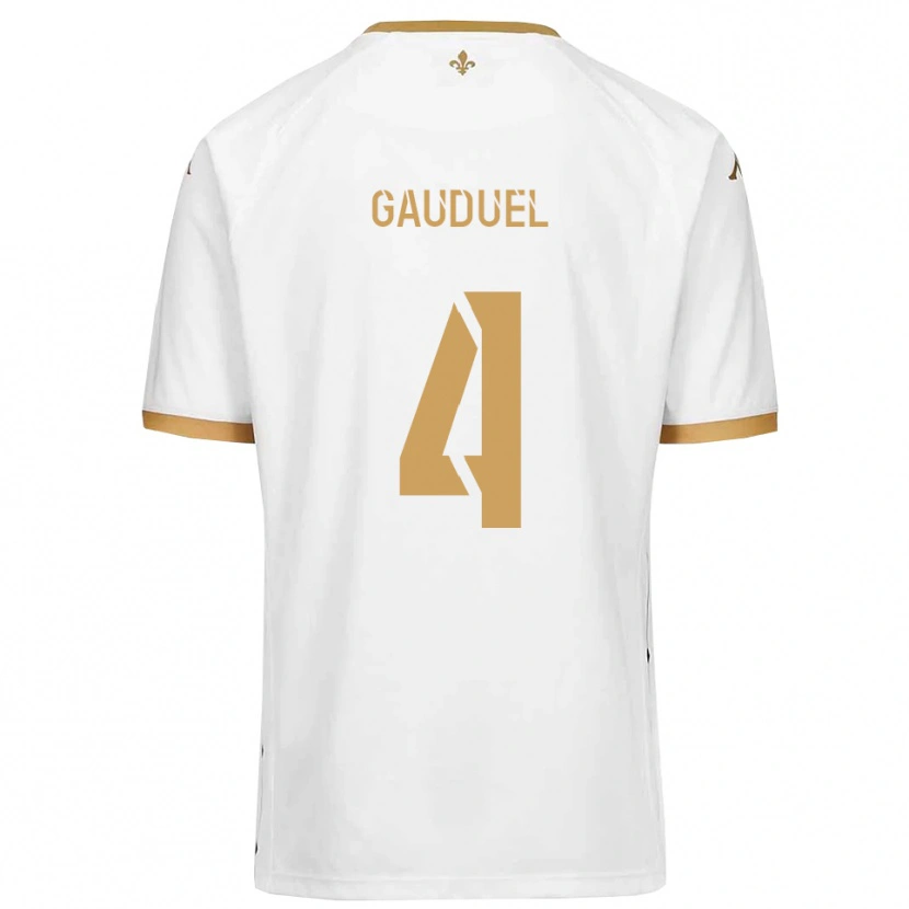 Danxen Uomo Maglia Sacha Gauduel #4 Bianco Oro Kit Gara Away 2025/26 Maglietta