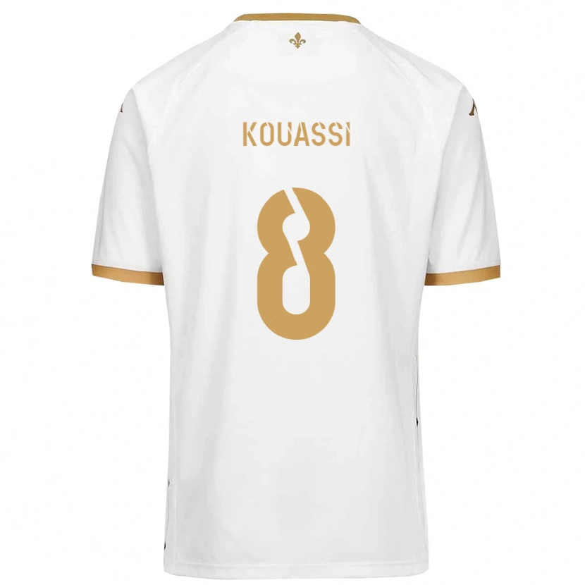 Danxen Uomo Maglia Odilon Kouassi #8 Bianco Oro Kit Gara Away 2025/26 Maglietta