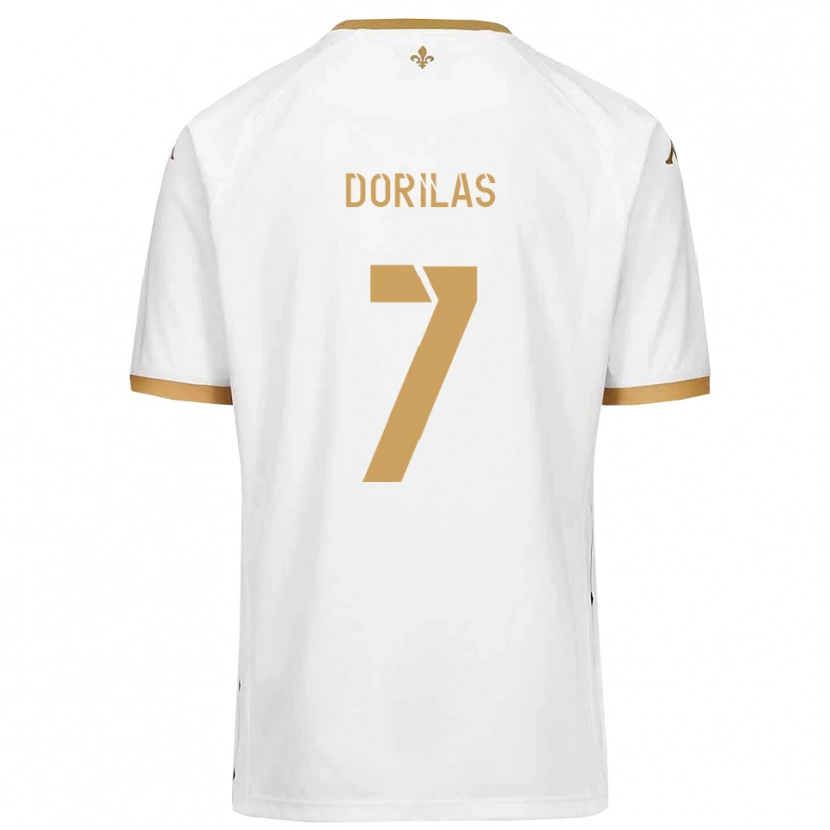 Danxen Uomo Maglia Johan Dorilas #7 Bianco Oro Kit Gara Away 2025/26 Maglietta