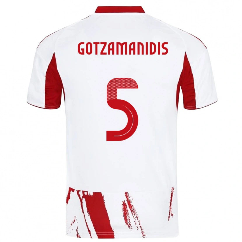 Danxen Uomo Maglia Nikolaos Gotzamanidis #5 Bianco Rosso Kit Gara Away 2025/26 Maglietta