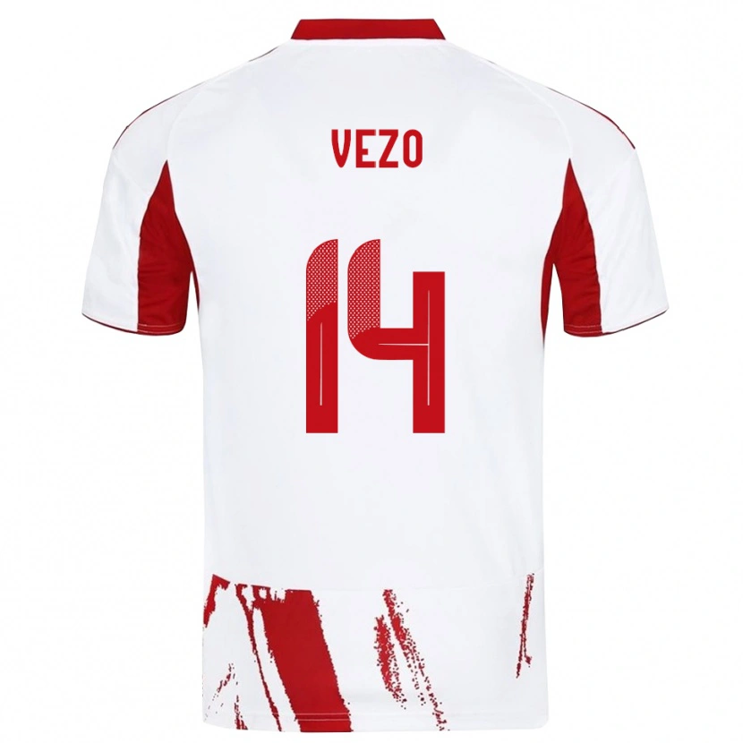 Danxen Uomo Maglia Rúben Vezo #14 Bianco Rosso Kit Gara Away 2025/26 Maglietta