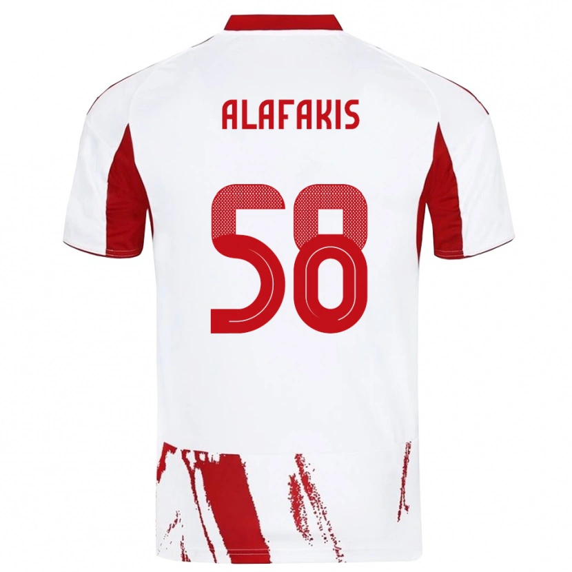 Danxen Uomo Maglia Nektarios Alafakis #58 Bianco Rosso Kit Gara Away 2025/26 Maglietta
