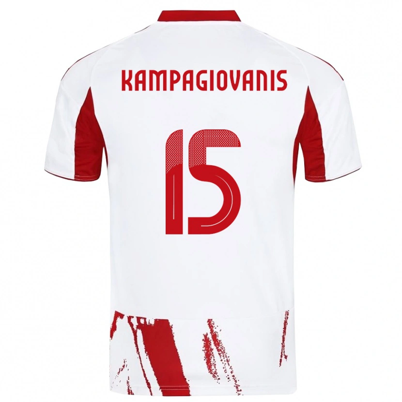Danxen Uomo Maglia Anastasios Kampagiovanis #15 Bianco Rosso Kit Gara Away 2025/26 Maglietta