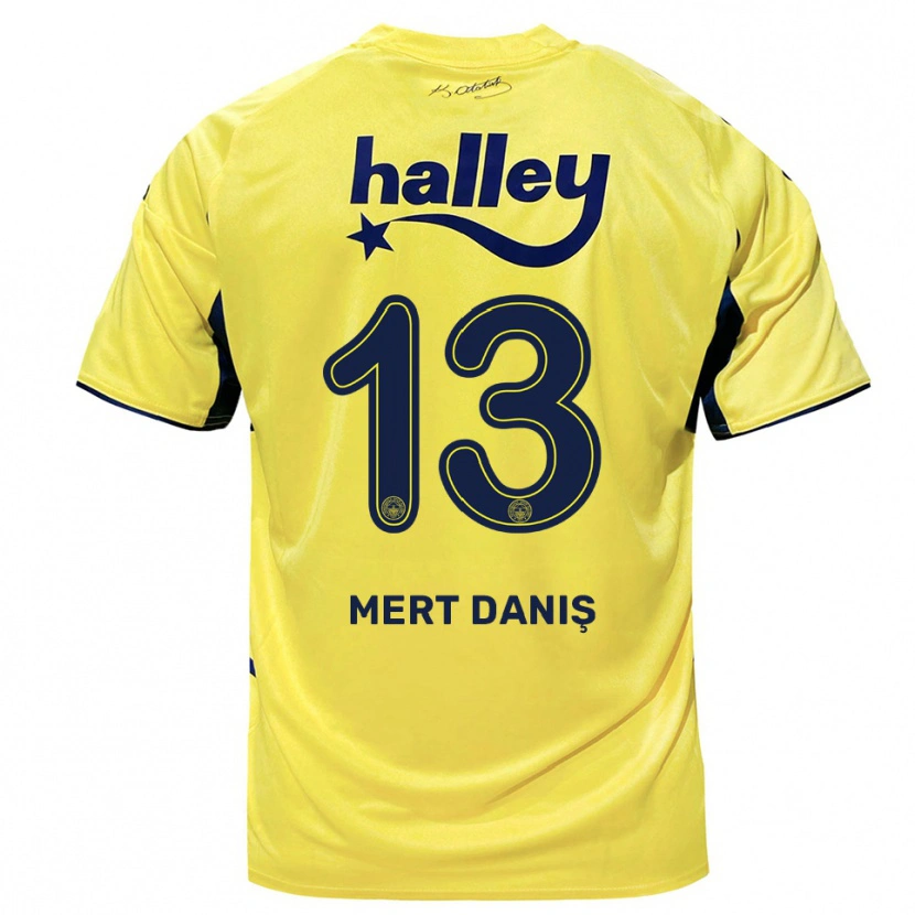 Danxen Uomo Maglia Mustafa Mert Danış #13 Giallo Navy Kit Gara Away 2025/26 Maglietta