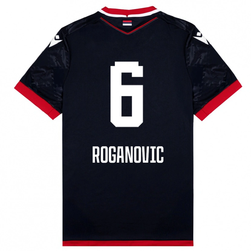Danxen Uomo Maglia Vuk Roganovic #6 Nero Rosso Kit Gara Away 2025/26 Maglietta