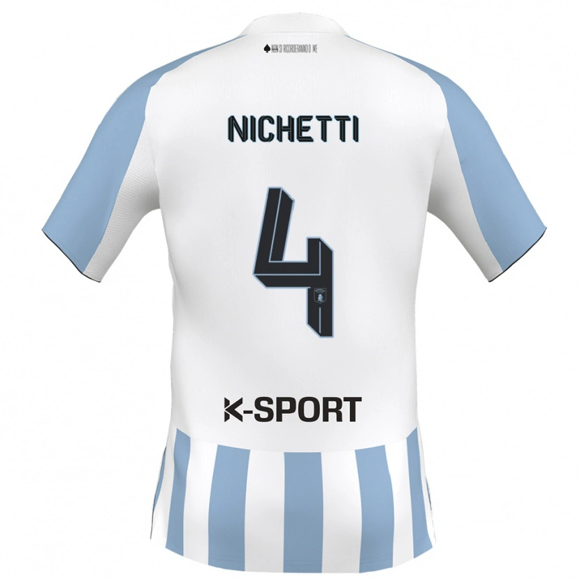 Danxen Donna Maglia Marco Nichetti #4 Bianco Azzurro Kit Gara Home 2025/26 Maglietta