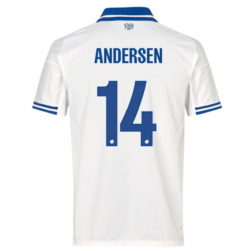 Danxen Donna Maglia Svava Andersen #14 Bianco Blu Kit Gara Home 2025/26 Maglietta