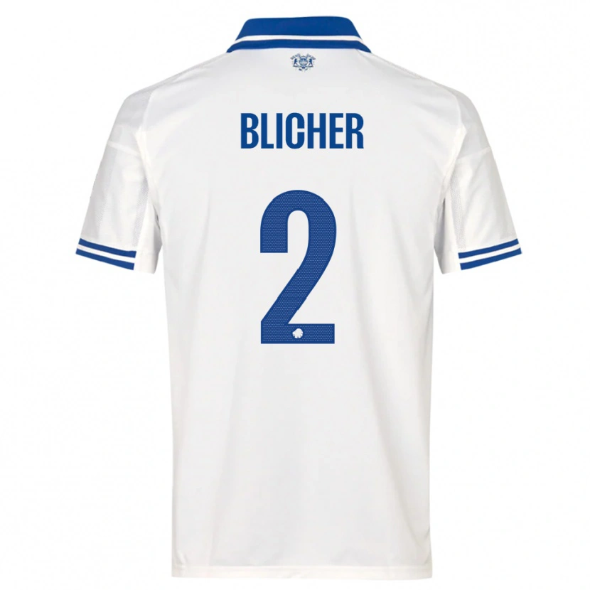 Danxen Donna Maglia Nicolai Blicher #2 Bianco Blu Kit Gara Home 2025/26 Maglietta