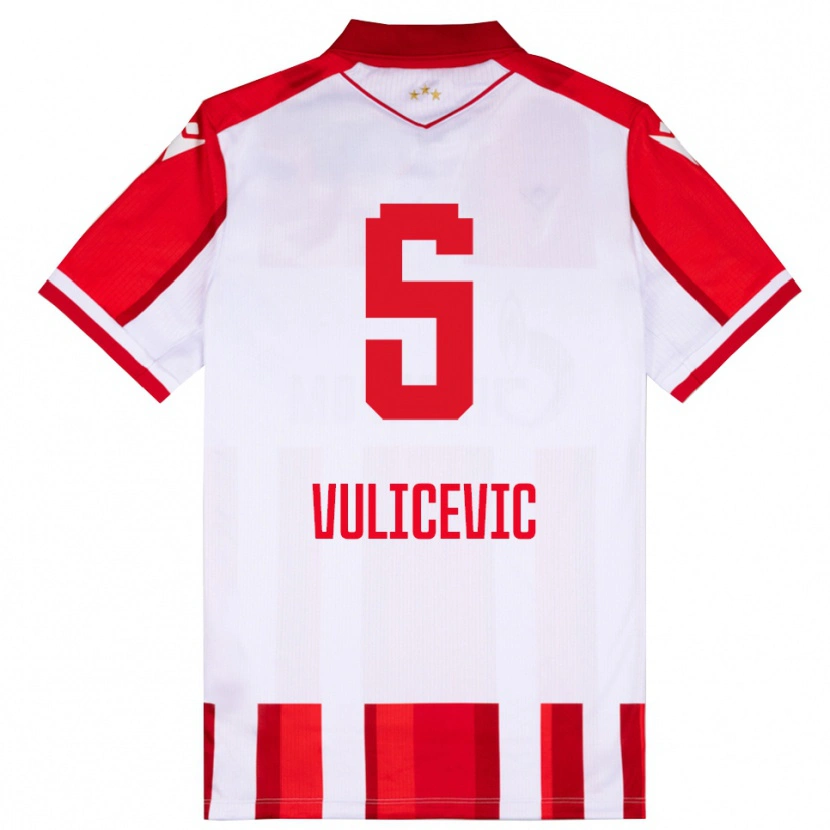 Danxen Donna Maglia Ognjen Vulicevic #5 Rosso Bianco Kit Gara Home 2025/26 Maglietta