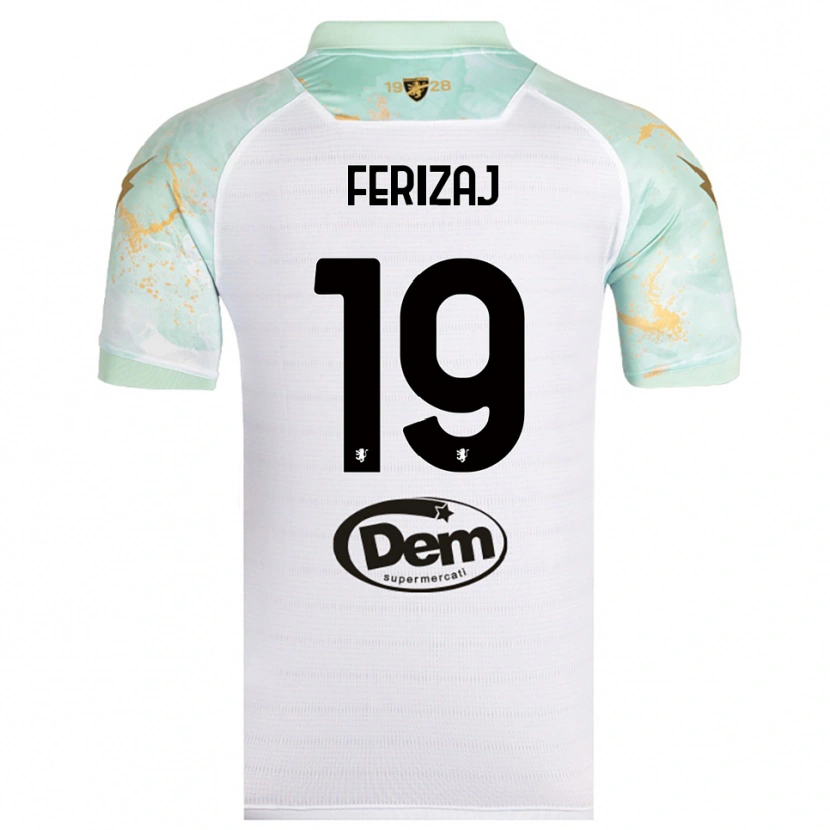 Danxen Donna Maglia Justin Ferizaj #19 Bianco Nero Kit Gara Away 2025/26 Maglietta