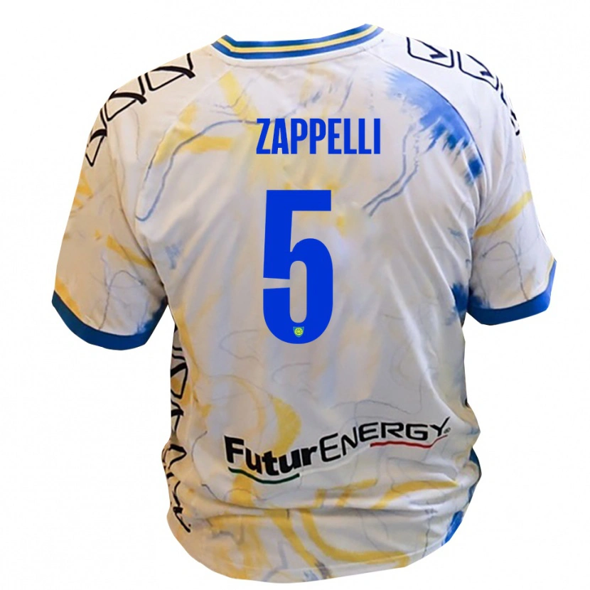 Danxen Donna Maglia Bernardo Zappelli #5 Bianco Giallo Blu Kit Gara Away 2025/26 Maglietta