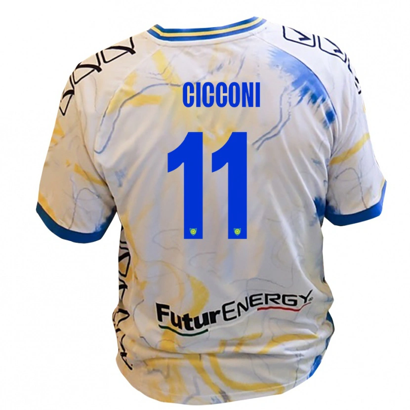 Danxen Donna Maglia Manuel Cicconi #11 Bianco Giallo Blu Kit Gara Away 2025/26 Maglietta