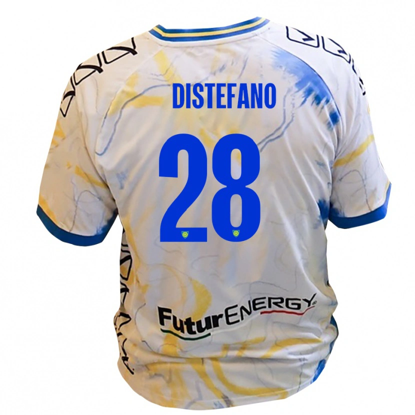 Danxen Donna Maglia Filippo Distefano #28 Bianco Giallo Blu Kit Gara Away 2025/26 Maglietta