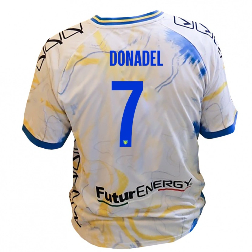 Danxen Donna Maglia Tommaso Donadel #7 Bianco Giallo Blu Kit Gara Away 2025/26 Maglietta