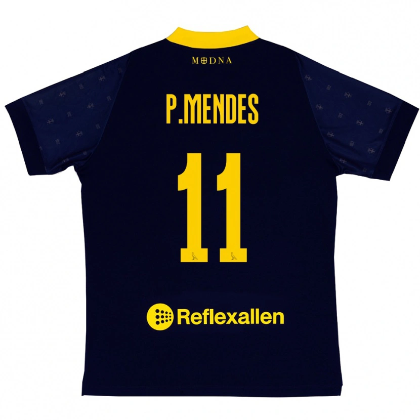 Danxen Donna Maglia Pedro Mendes #11 Navy Giallo Kit Gara Away 2025/26 Maglietta