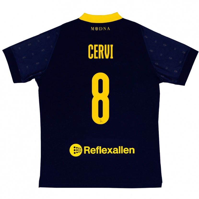 Danxen Donna Maglia Tommaso Cervi #8 Navy Giallo Kit Gara Away 2025/26 Maglietta