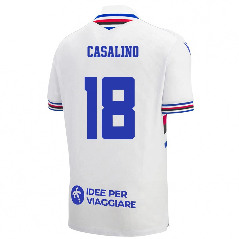 Danxen Donna Maglia Tommaso Casalino #18 Bianco Blu Rosso Kit Gara Away 2025/26 Maglietta