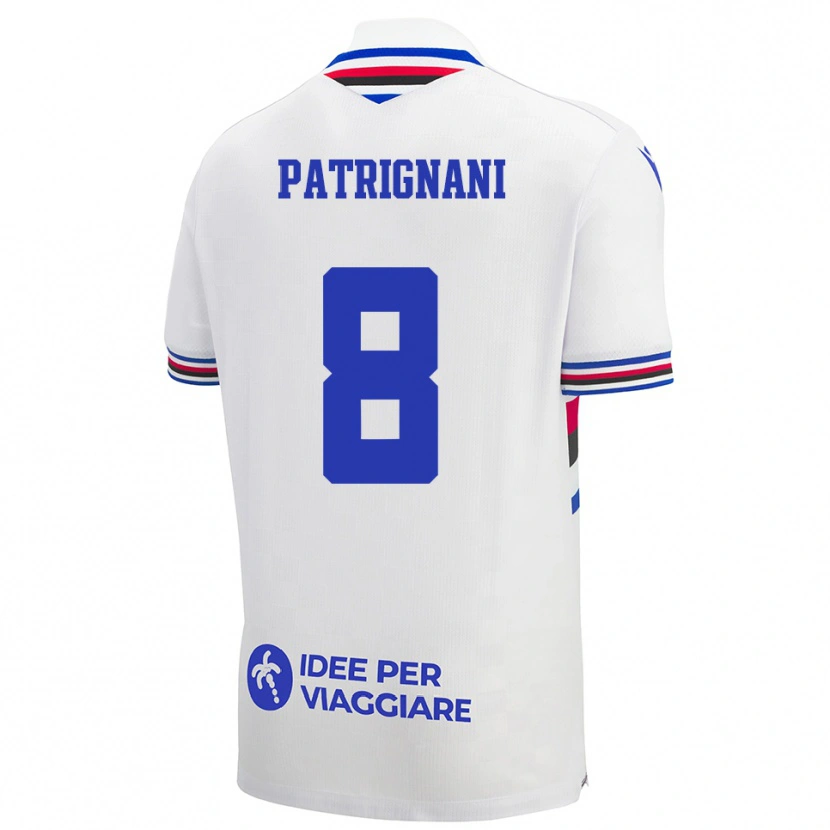 Danxen Donna Maglia Giulio Patrignani #8 Bianco Blu Rosso Kit Gara Away 2025/26 Maglietta