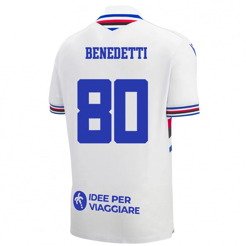 Danxen Donna Maglia Leonardo Benedetti #80 Bianco Blu Rosso Kit Gara Away 2025/26 Maglietta