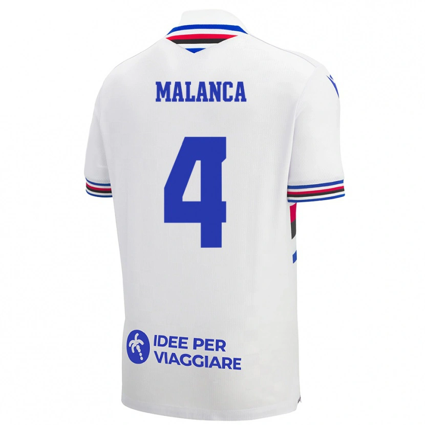 Danxen Donna Maglia Lorenzo Malanca #4 Bianco Blu Rosso Kit Gara Away 2025/26 Maglietta